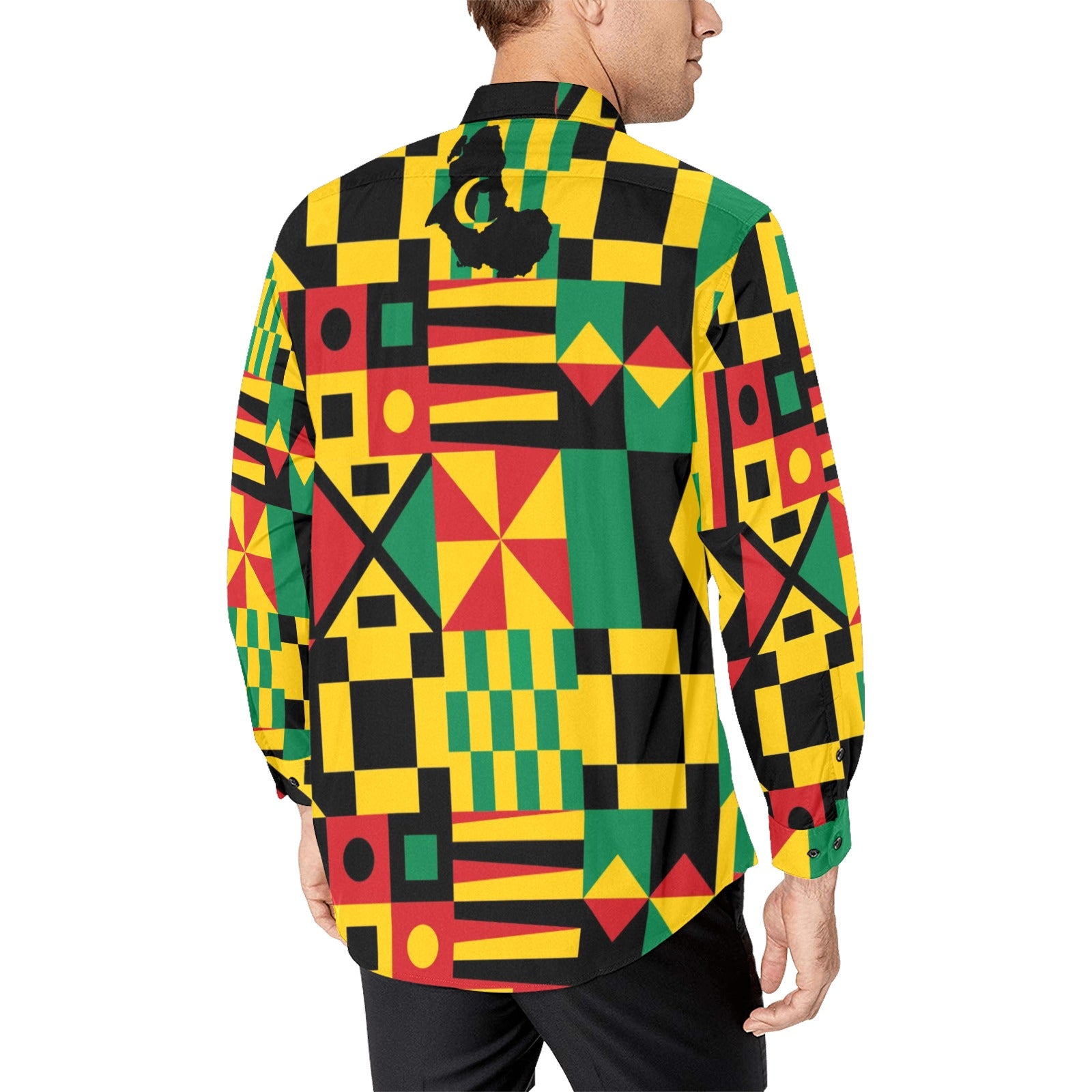 KENTE BUTAN Men's All Over Print Casual Dress Shirt