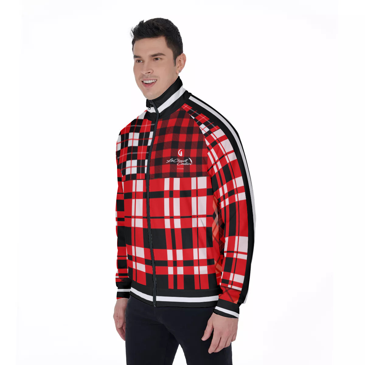 FLEXIN PLAID RED Men's Stand Collar Jacket