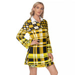 FLEXIN PLAID YLW Women's Lapel Shirt Dress With Long Sleeve