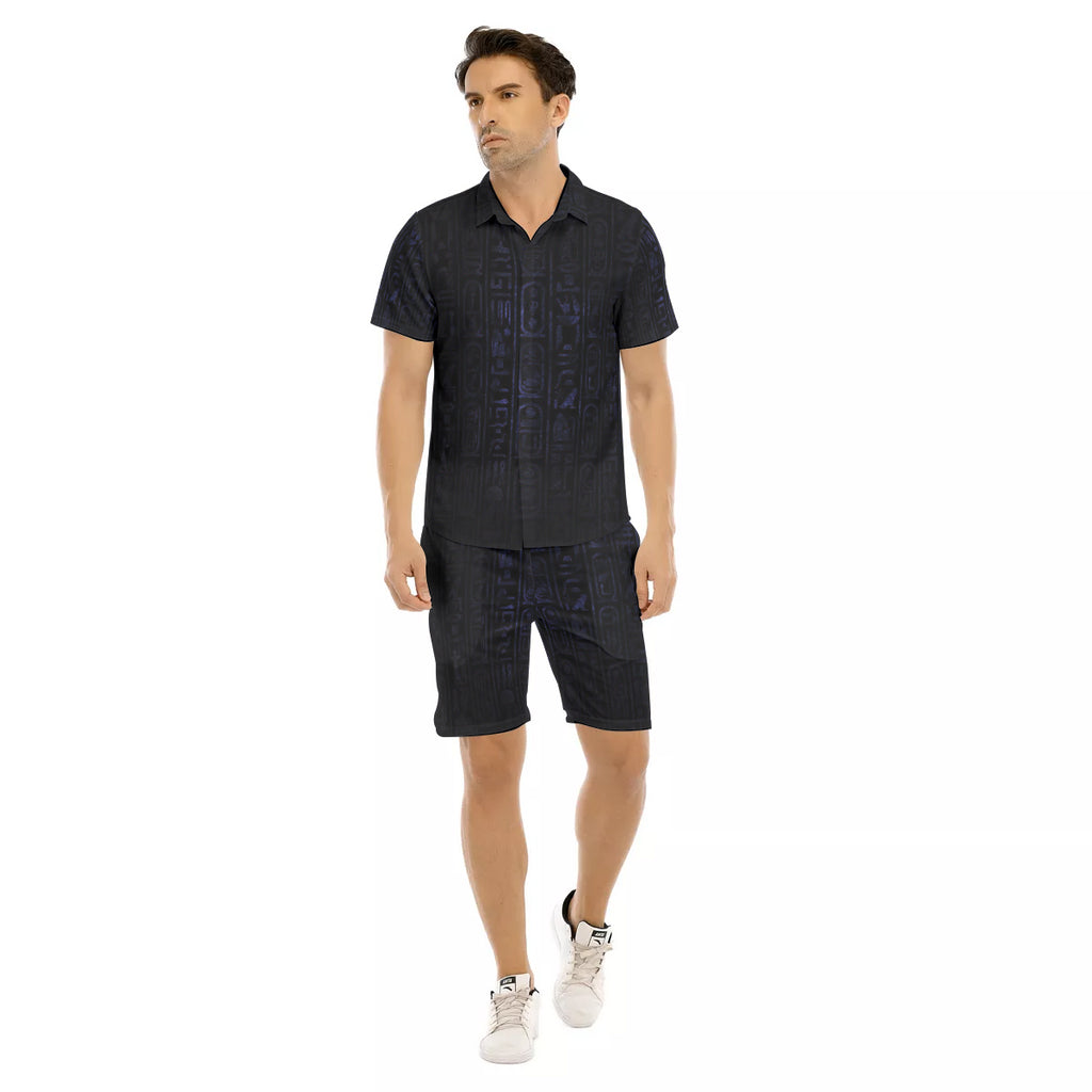 HIEROGLYPH BLUE Men's Short Sleeve Shirt Sets
