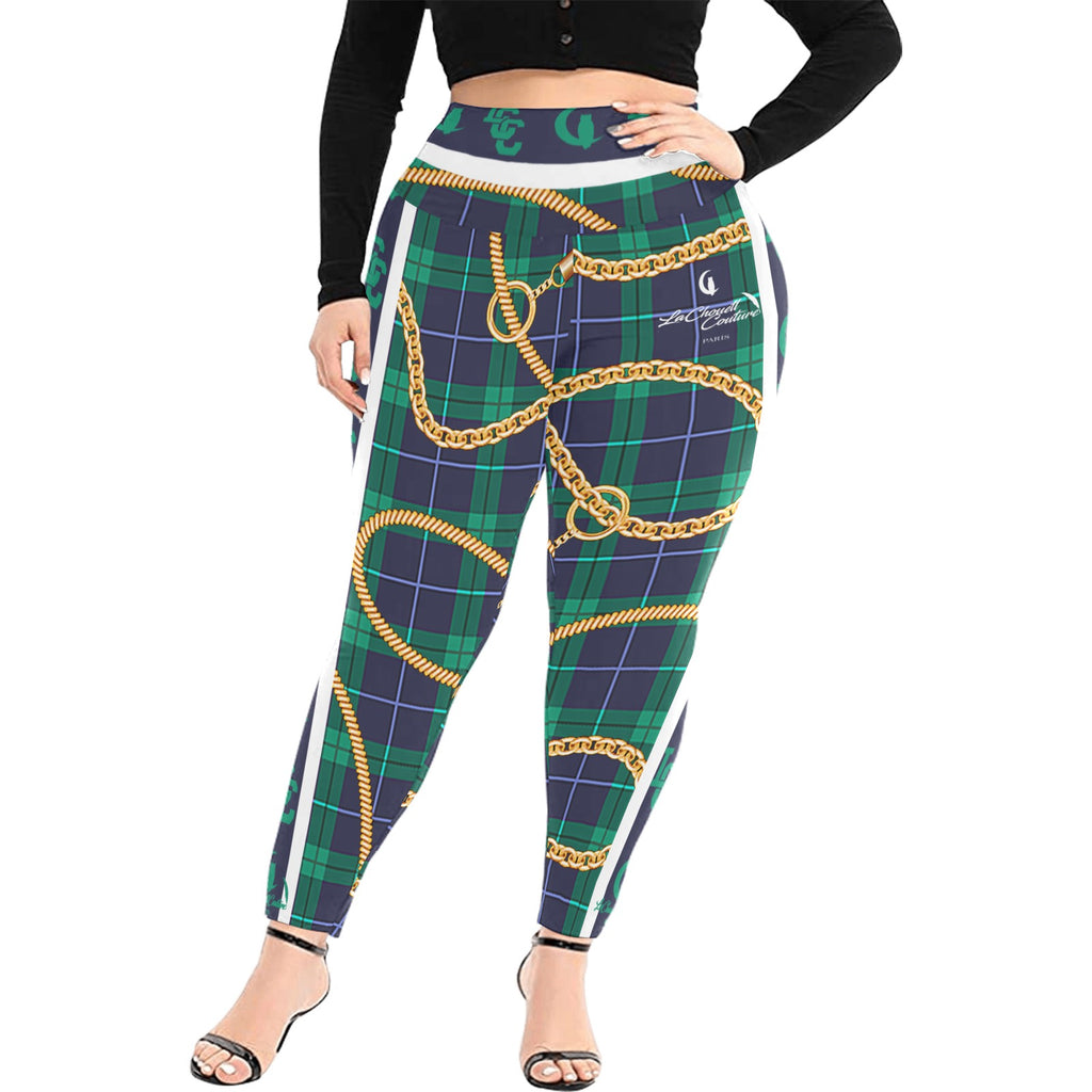 PLAID IN GOLD Plus Size High Waist Leggings