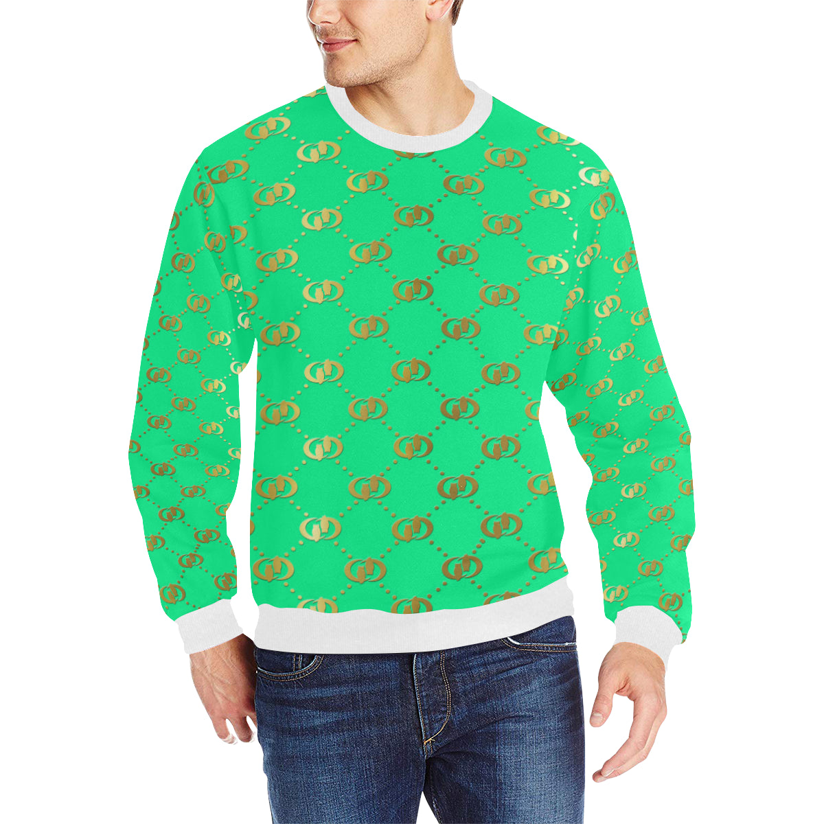 EXCELLENCE TRQGLD Men's Rib Cuff Crew Neck Sweatshirt