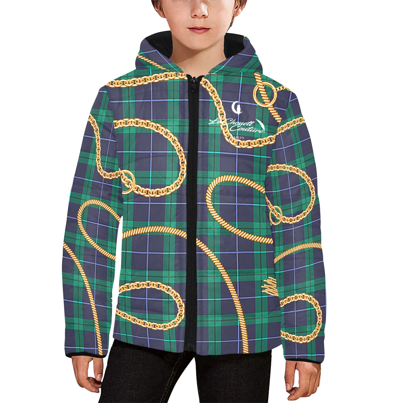 PLAID IN GOLD Kids' Padded Hooded Jacket