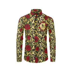 RED ROSES GOLD Men's All Over Print Casual Dress Shirt