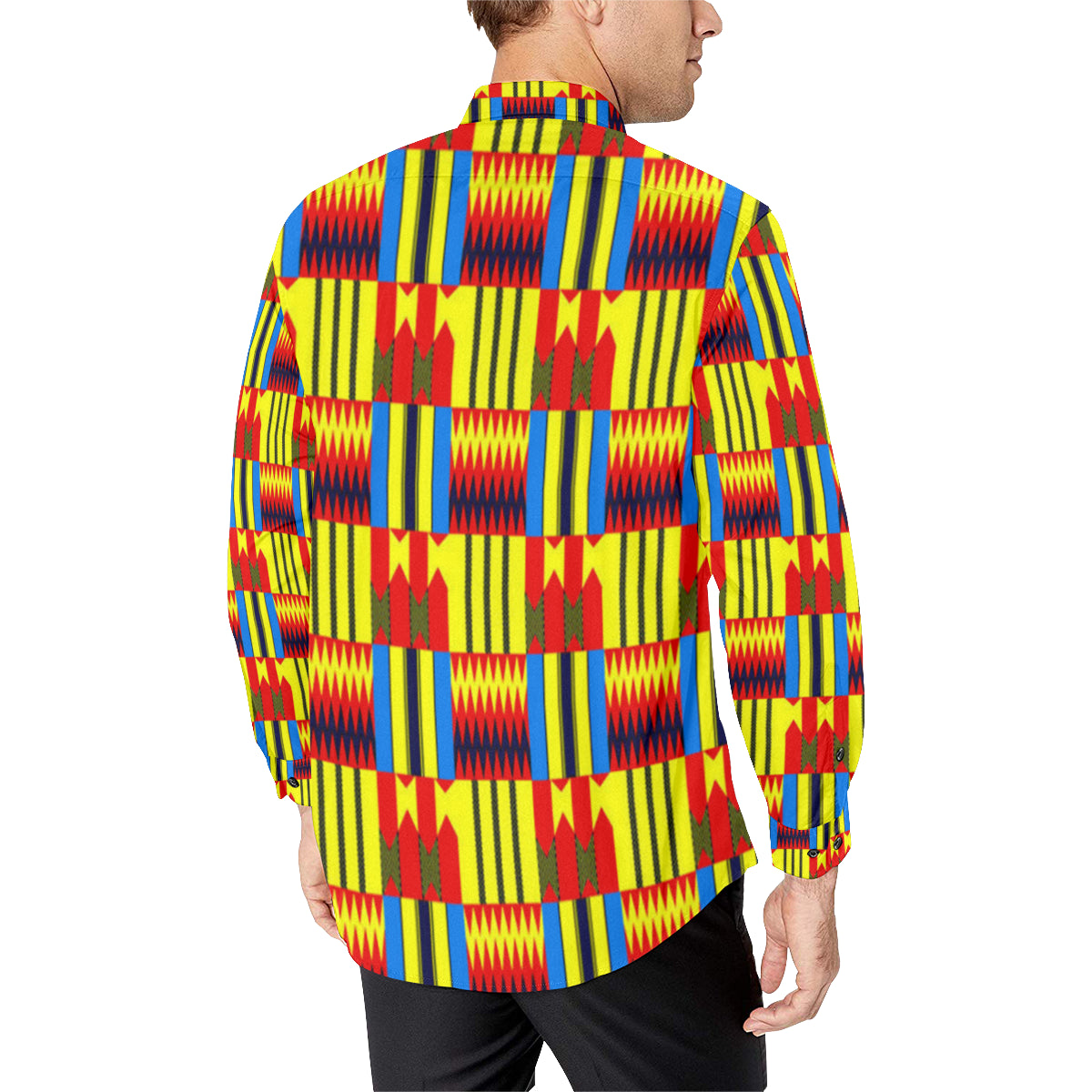 KENTE BLUE Men's All Over Print Casual Dress Shirt
