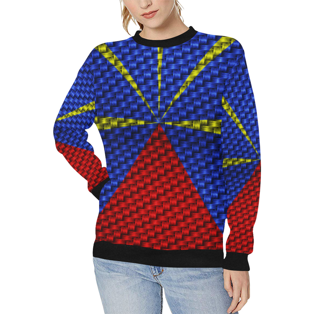 LA REUNION FLAG Women's Rib Cuff Crew Neck Sweatshirt (Model H34)