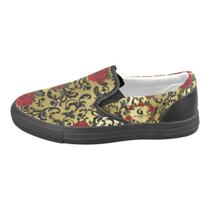 RED ROSES GOLD  Unusual Slip-on Canvas Shoes