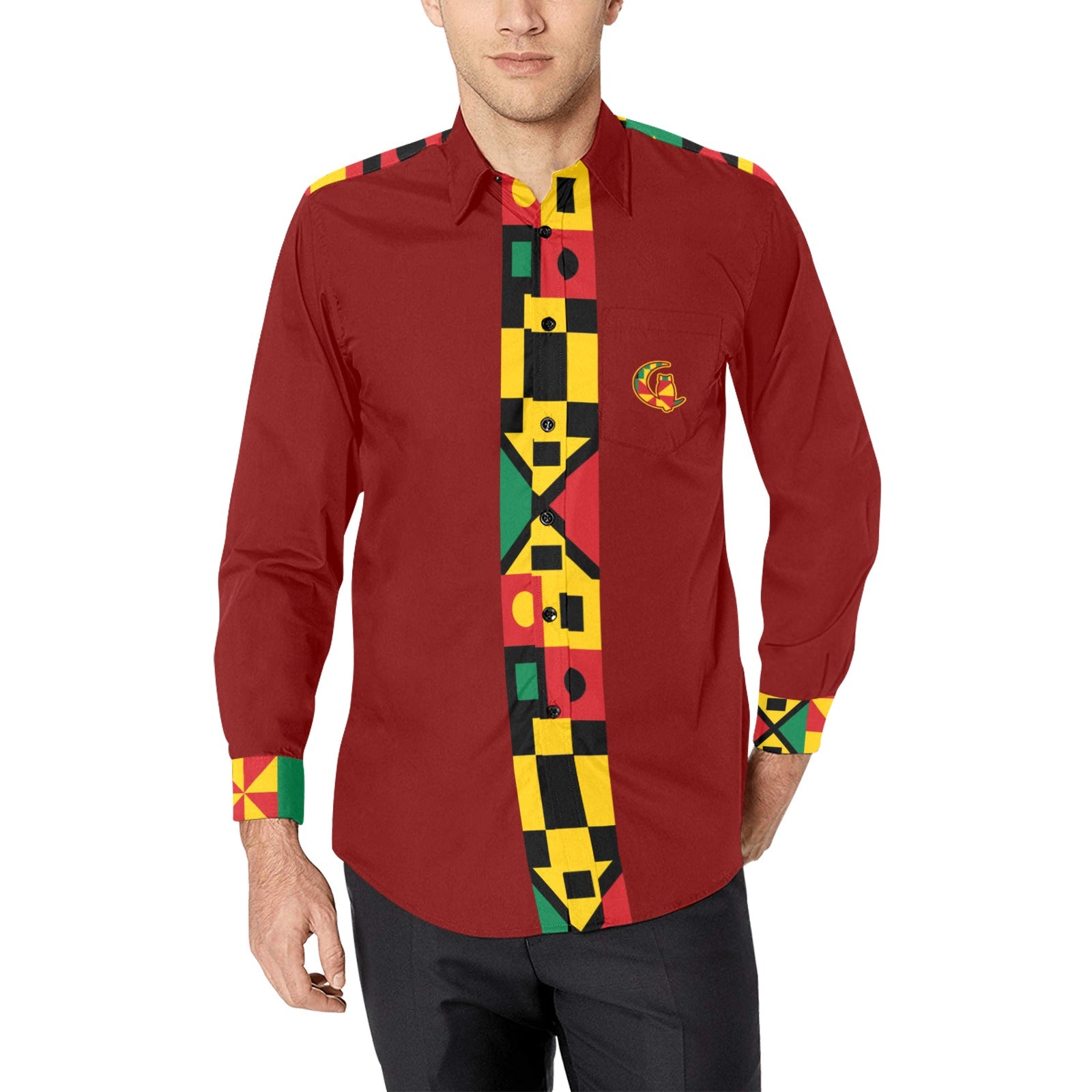KENTE BUTAN Men's All Over Print Casual Dress Shirt