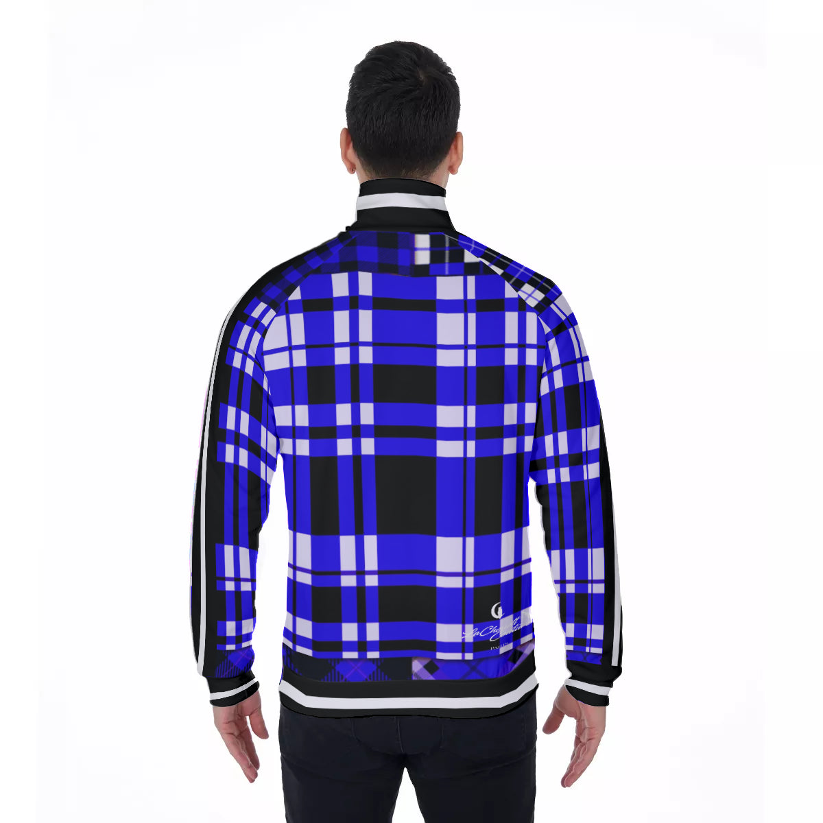 FLEXIN PLAID BLUE Men's Stand Collar Jacket