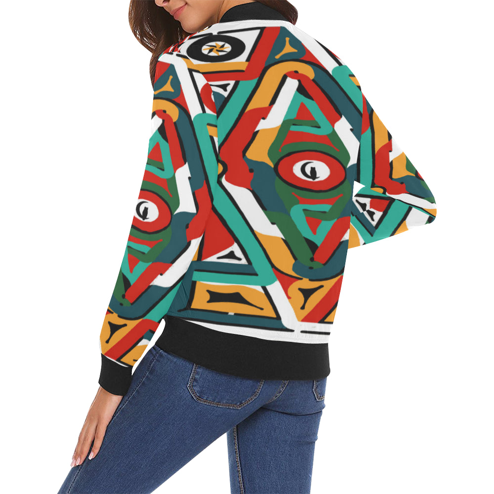 TEMBE ART All Over Print Bomber Jacket for Women