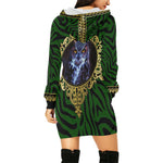 PRIVILEGE GREEN All Over Print Hoodie Mini Dress
