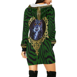 PRIVILEGE GREEN All Over Print Hoodie Mini Dress