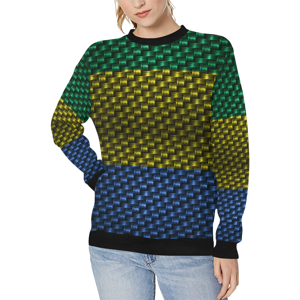GABON FLAG Women's Rib Cuff Crew Neck Sweatshirt (Model H34)