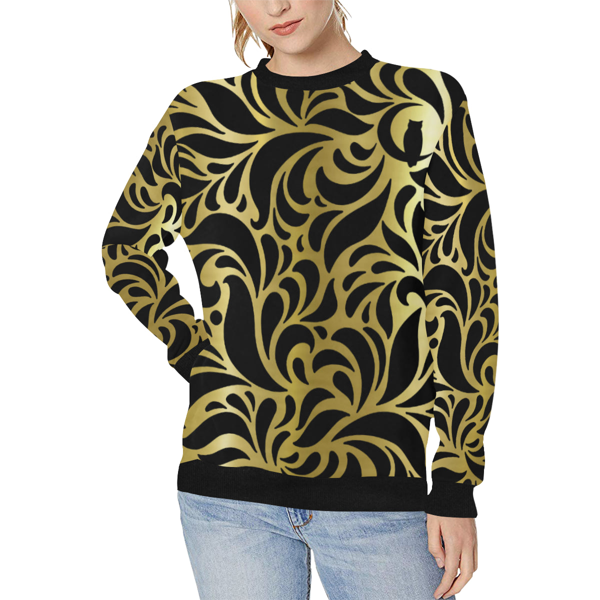 GORGIOUS LEAF GBLCC Women's Rib Cuff Crew Neck Sweatshirt (Model H34)