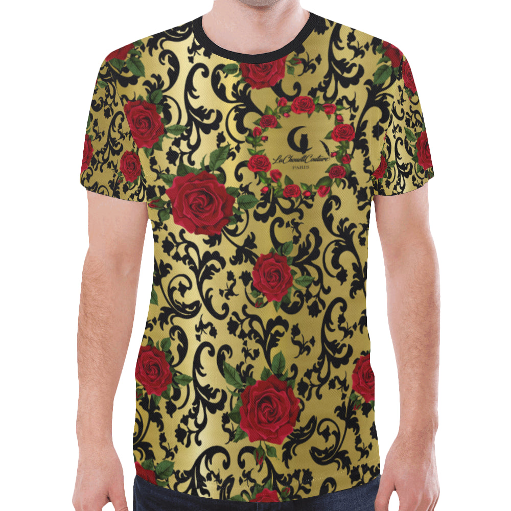 RED ROSES GOLD New All Over Print T-shirt for Men