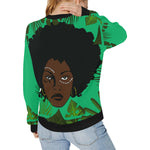 TROPICAL KWEEN FOREST Women's Rib Cuff Crew Neck Sweatshirt
