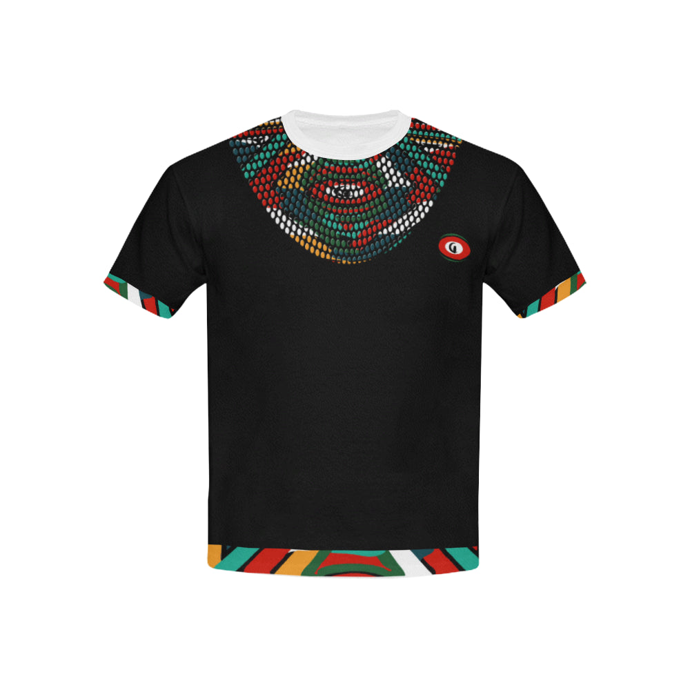 TEMBE ART BLING Kids' All Over Print T-Shirt with Solid Color Neck
