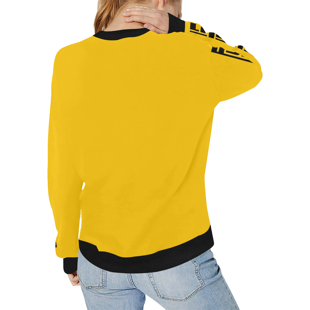BLACC BORDER YELLOW Women's Rib Cuff Crew Neck Sweatshirt