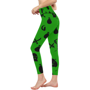 DRILLIN GREEN All Over Print High-Waisted Leggings