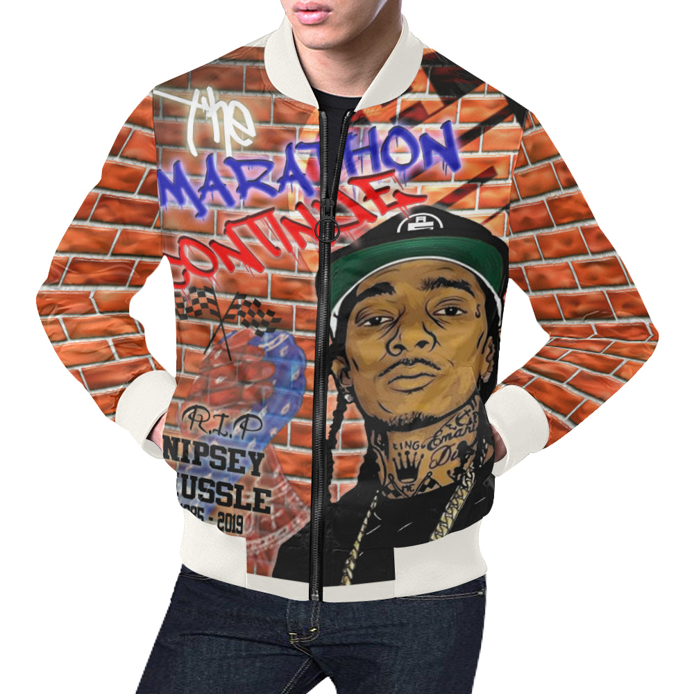 NIPSEY THE MARATHON CONTINUE All Over Print Bomber Jacket for Men (Model H19)
