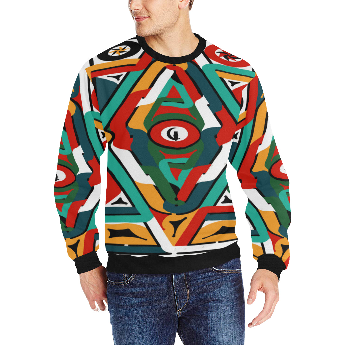 TEMBE ART Men's Rib Cuff Crew Neck Sweatshirt