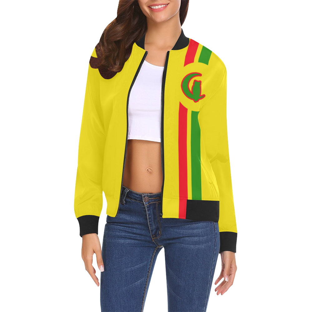 FRESH UP RASTA All Over Print Bomber Jacket for Women