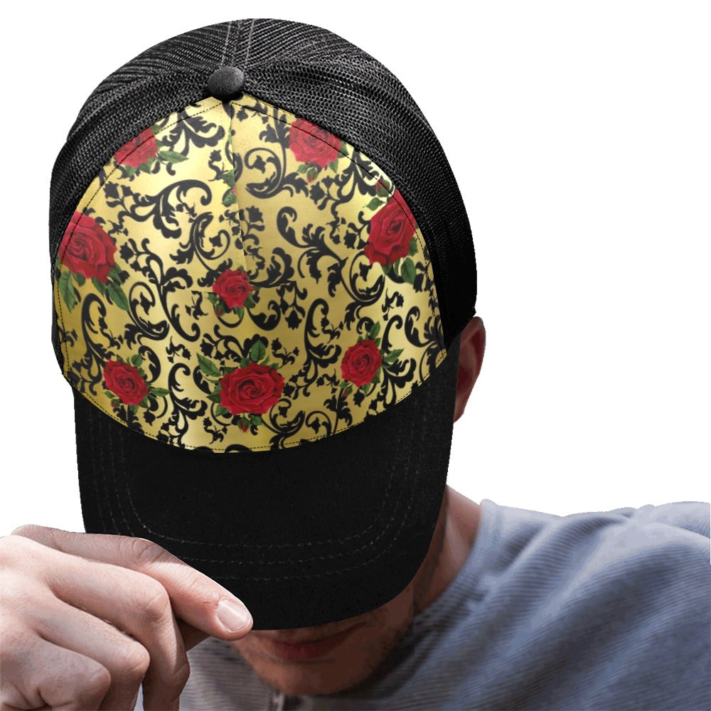 RED ROSES GOLD Trucker Cap E (Front Panel Customization)
