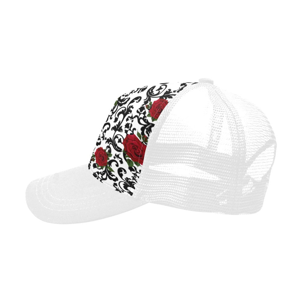 RED ROSES WHT Trucker Cap E (Front Panel Customization)