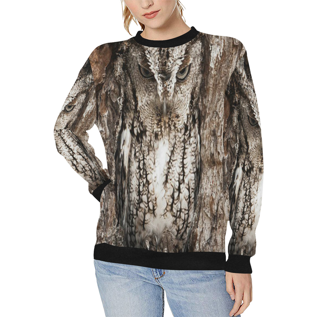 HIDDEN OWL Women's Rib Cuff Crew Neck Sweatshirt (Model H34)