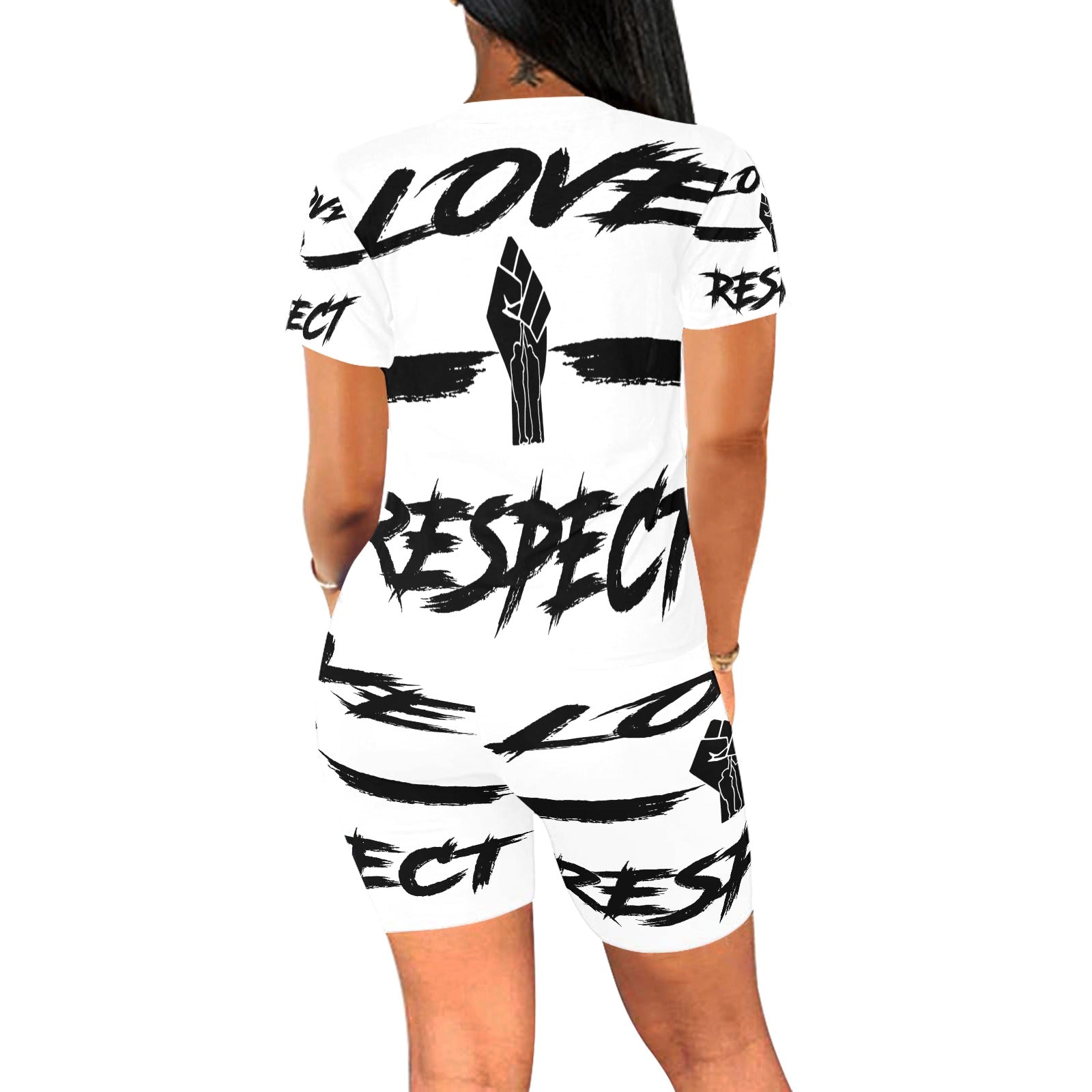 LOVE & RESPECT wht Women's Short Yoga Set