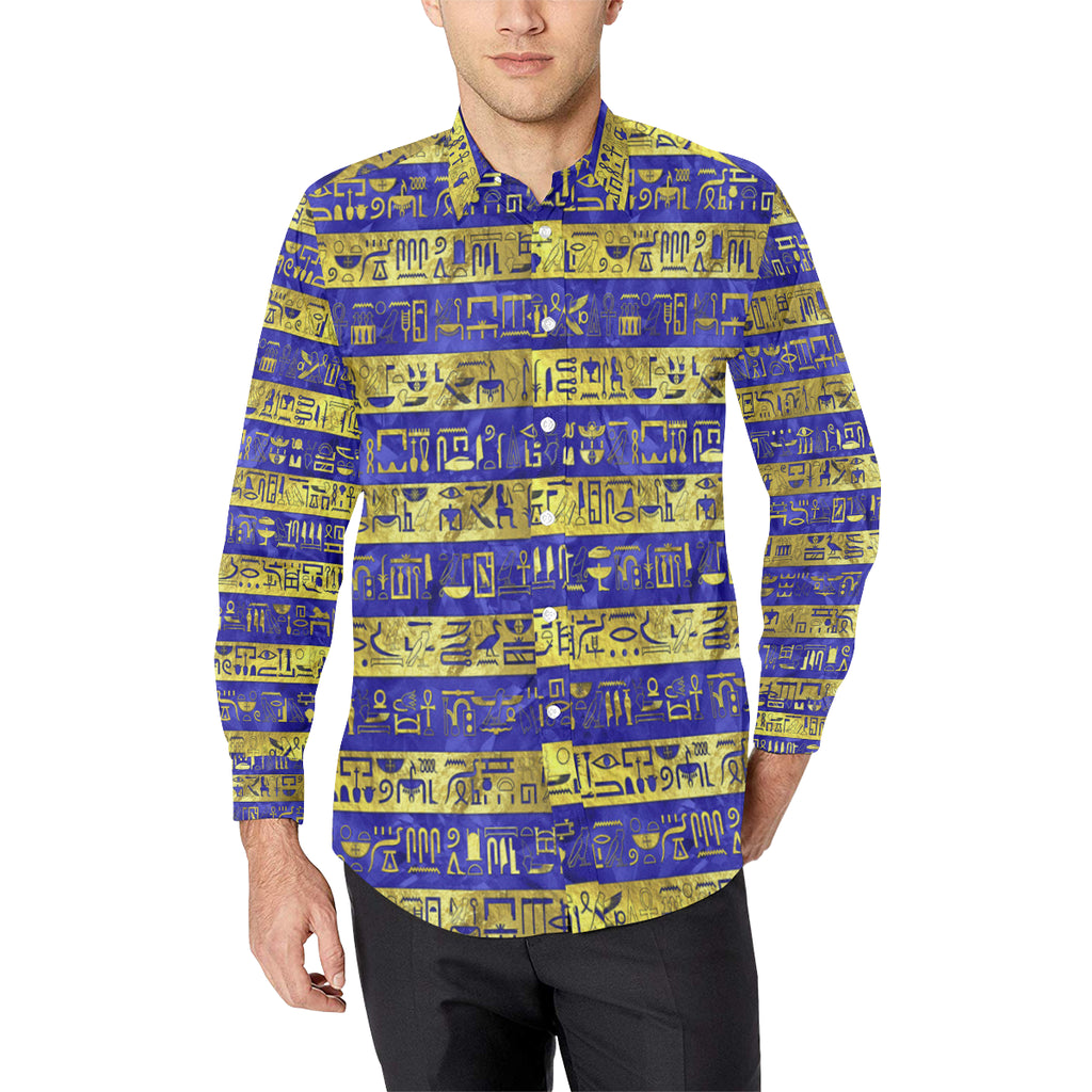 HIEROGLYPH GOLDEN BLUE Men's All Over Print Casual Dress Shirt (Model T61)