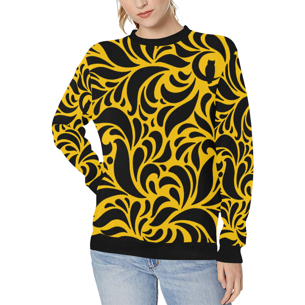 GORGIOUS LEAF YELLOW Women's Rib Cuff Crew Neck Sweatshirt (Model H34)