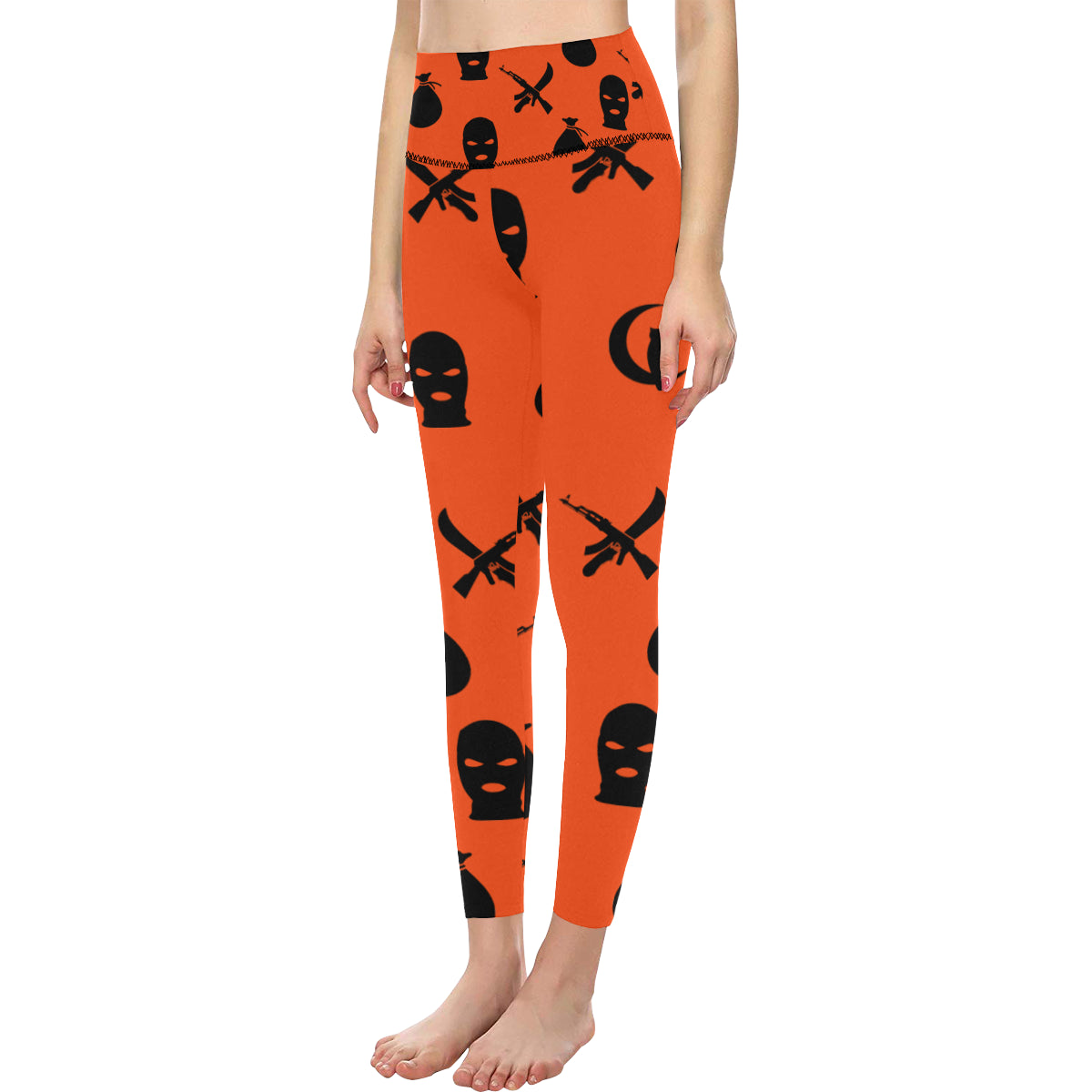 DRILLIN ORANGE All Over Print High-Waisted Leggings