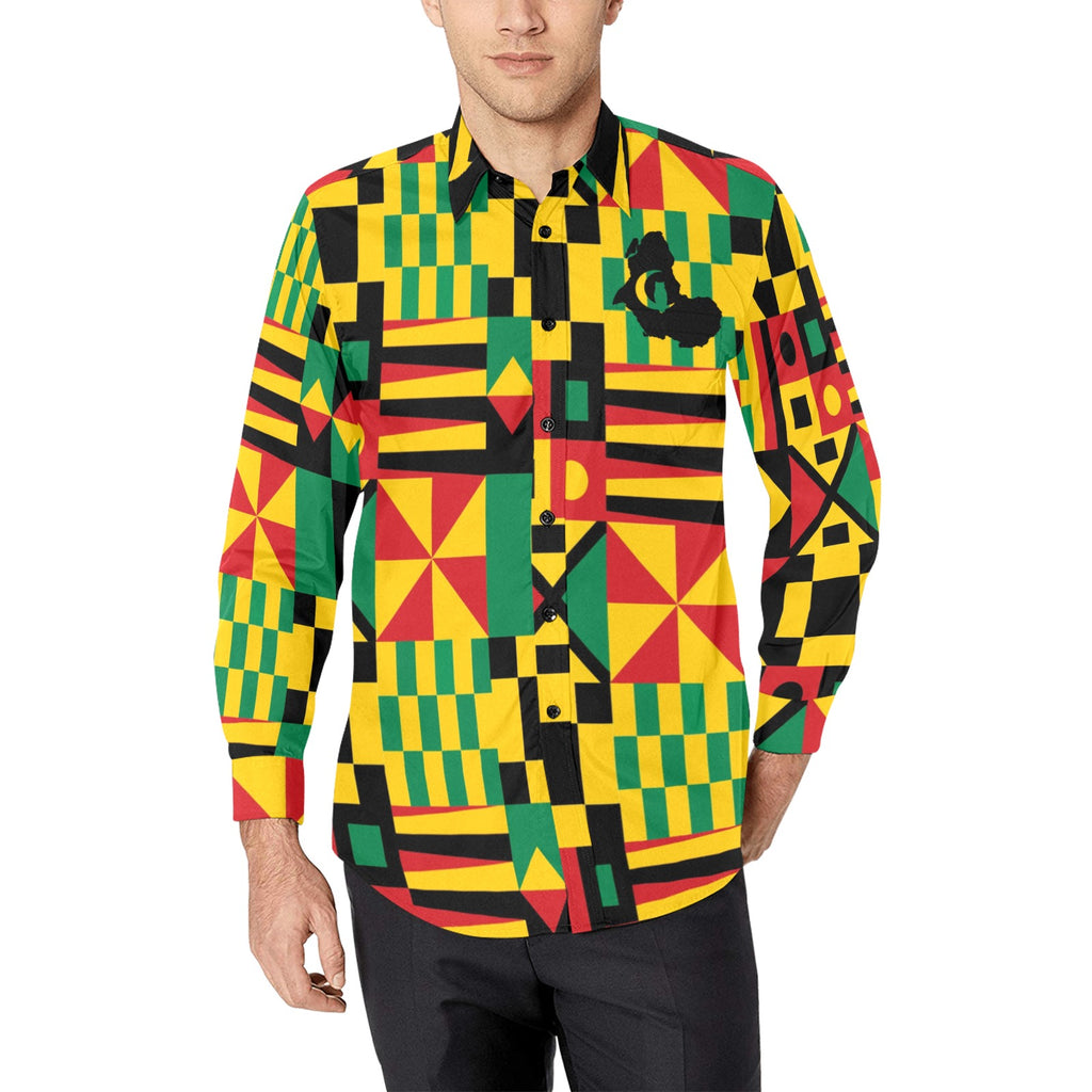 KENTE BUTAN Men's All Over Print Casual Dress Shirt