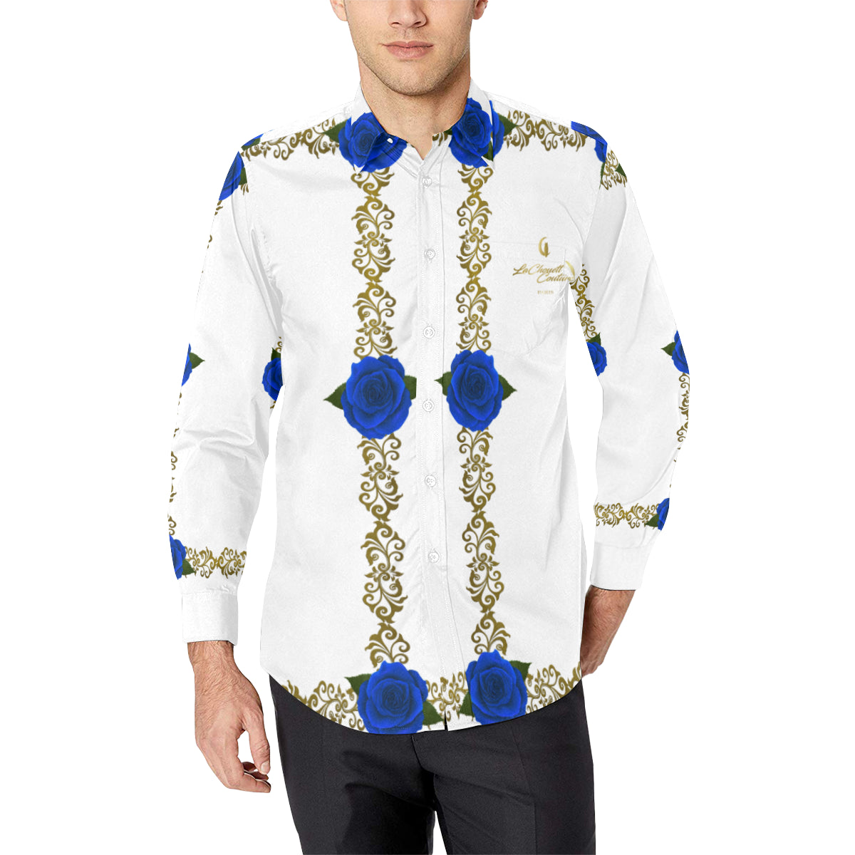 BLUE ROSES OWL Men's All Over Print Casual Dress Shirt