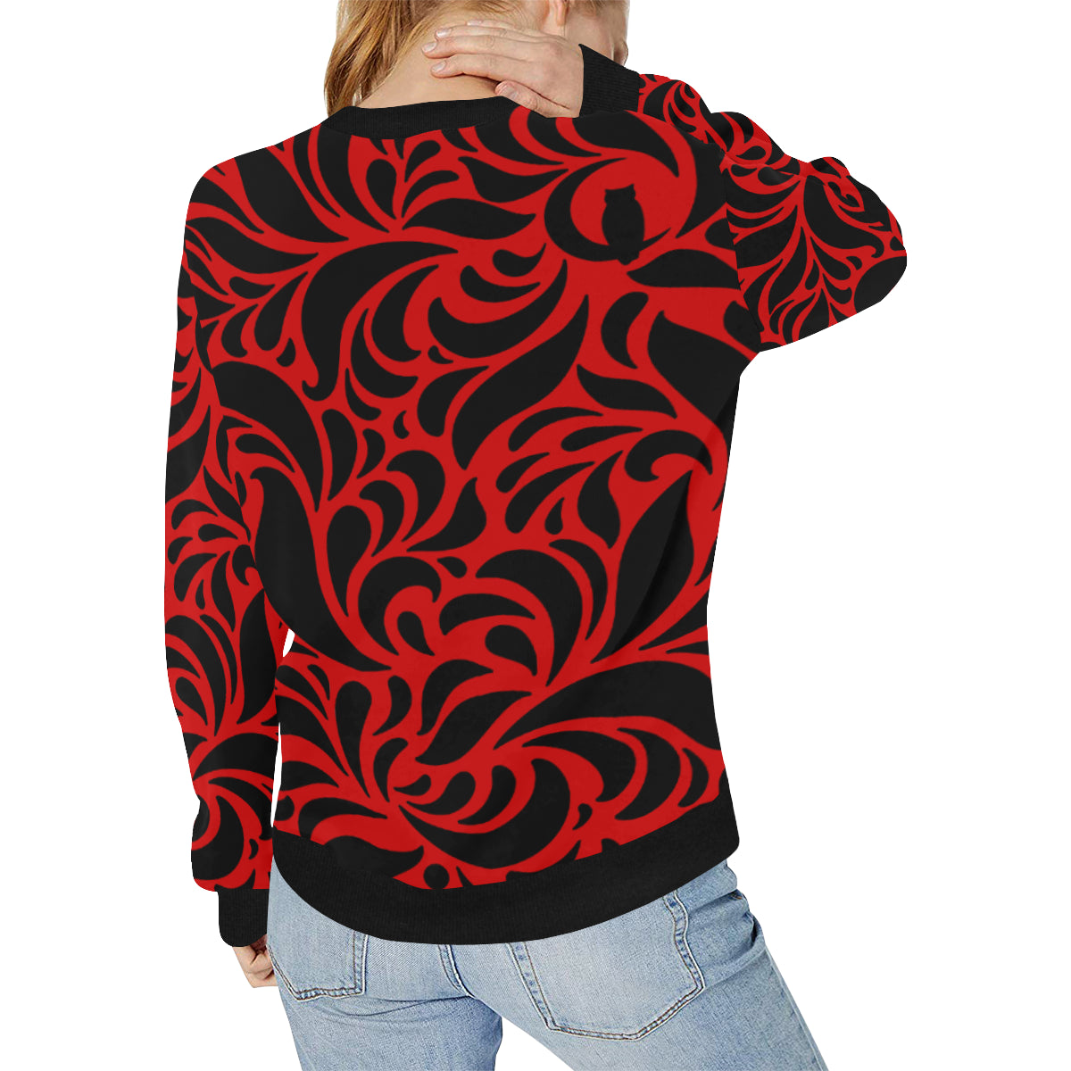 GORGIOUS LEAF RED Women's Rib Cuff Crew Neck Sweatshirt