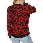 GORGIOUS LEAF RED Women's Rib Cuff Crew Neck Sweatshirt