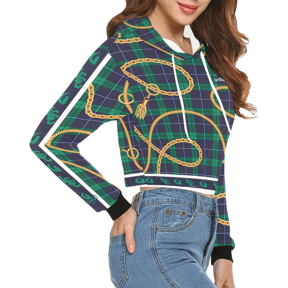 PLAID IN GOLD All Over Print Crop Hoodie for Women