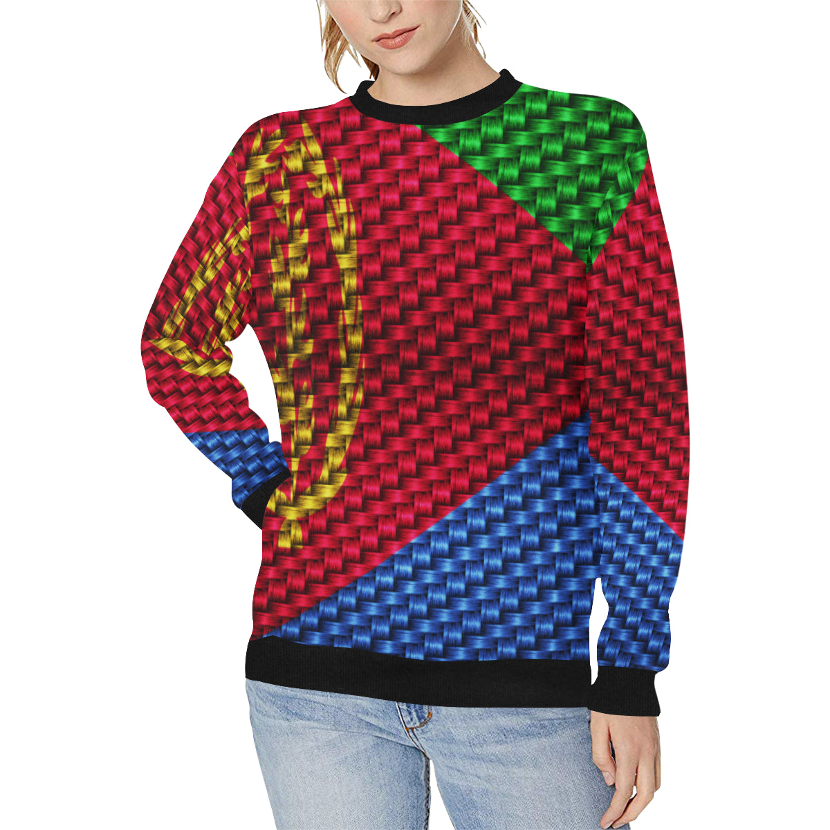 ERITREA FLAG Women's Rib Cuff Crew Neck Sweatshirt (Model H34)