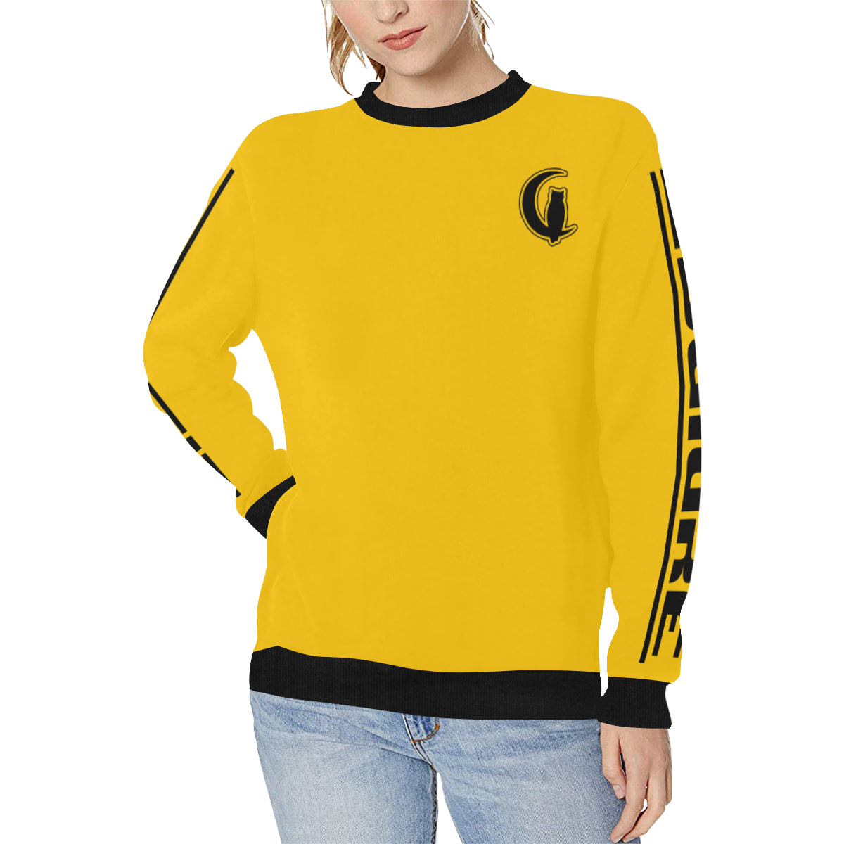 BLACC BORDER YELLOW Women's Rib Cuff Crew Neck Sweatshirt
