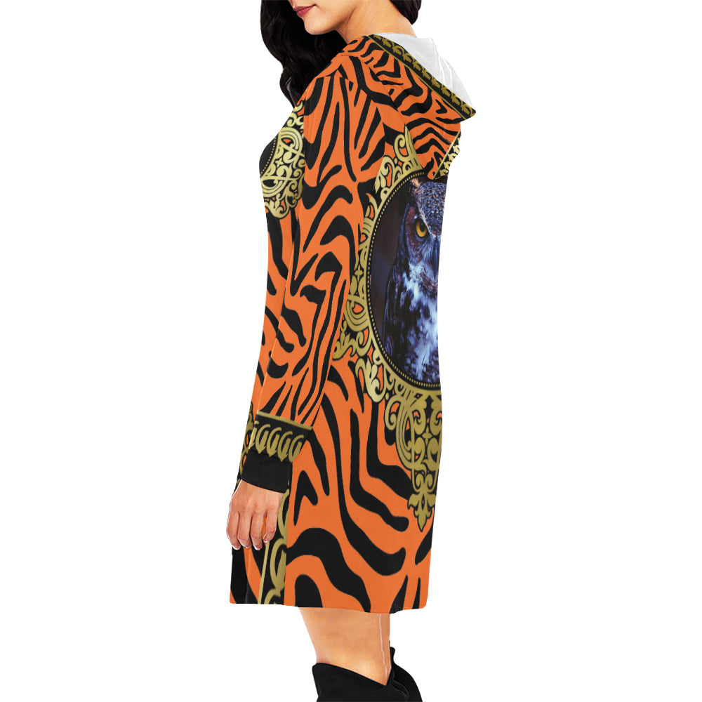 PRIVILEGE ORANGE All Over Print Hoodie Mini Dress
