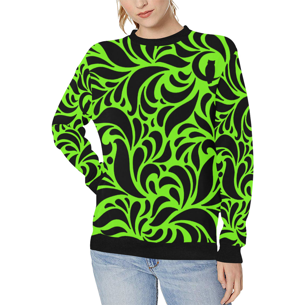 GORGIOUS LEAF FLUO Women's Rib Cuff Crew Neck Sweatshirt (Model H34)