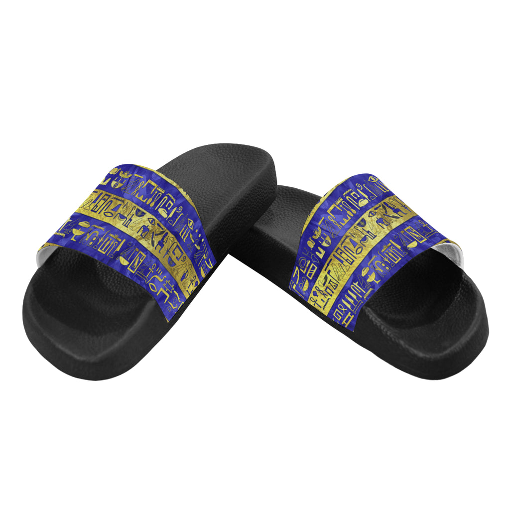 HIEROGLYPH GOLDEN BLUE Men's Slide Sandals (Model 057)