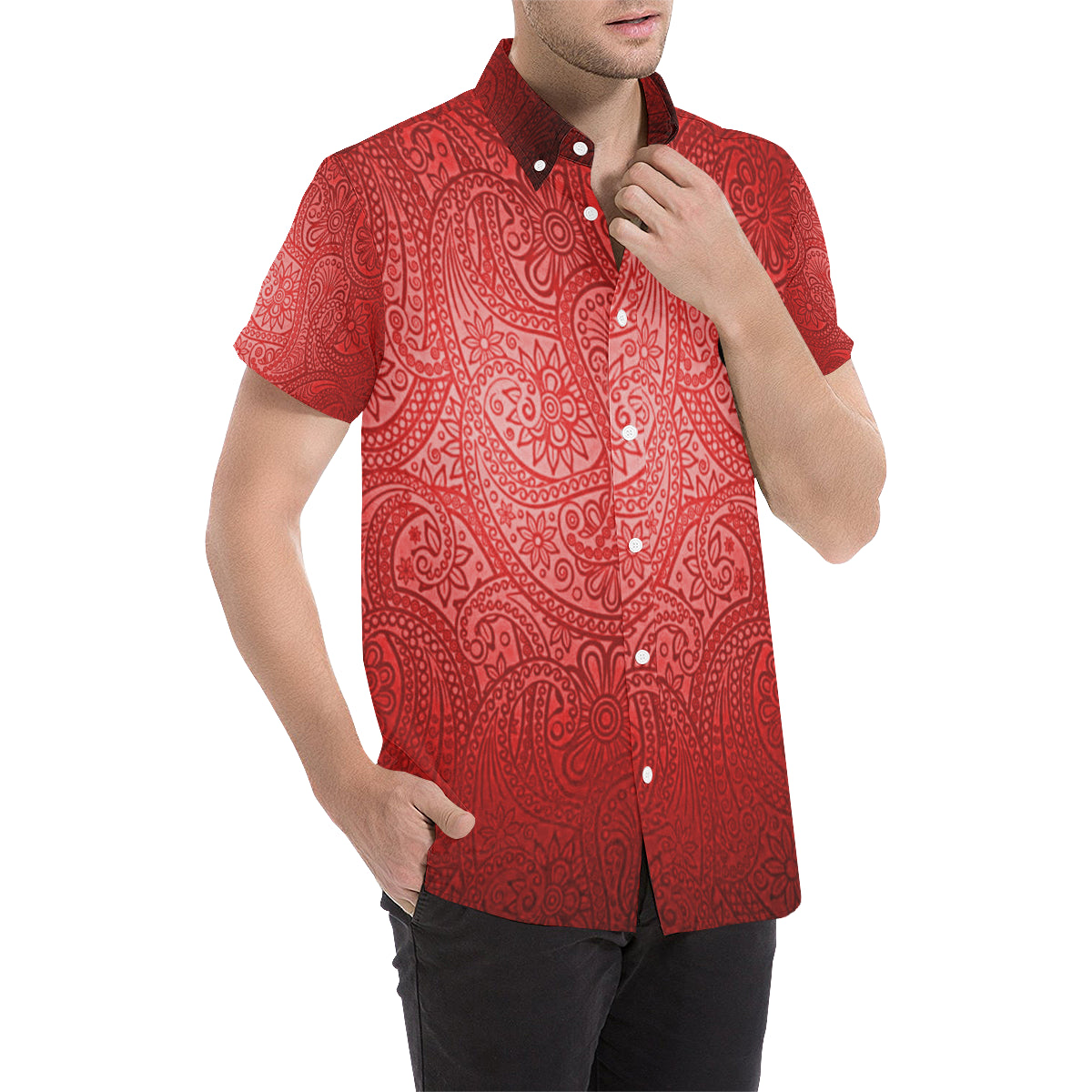 BANDANA LUXURY Bs'UP Men's All Over Print Short Sleeve Shirt