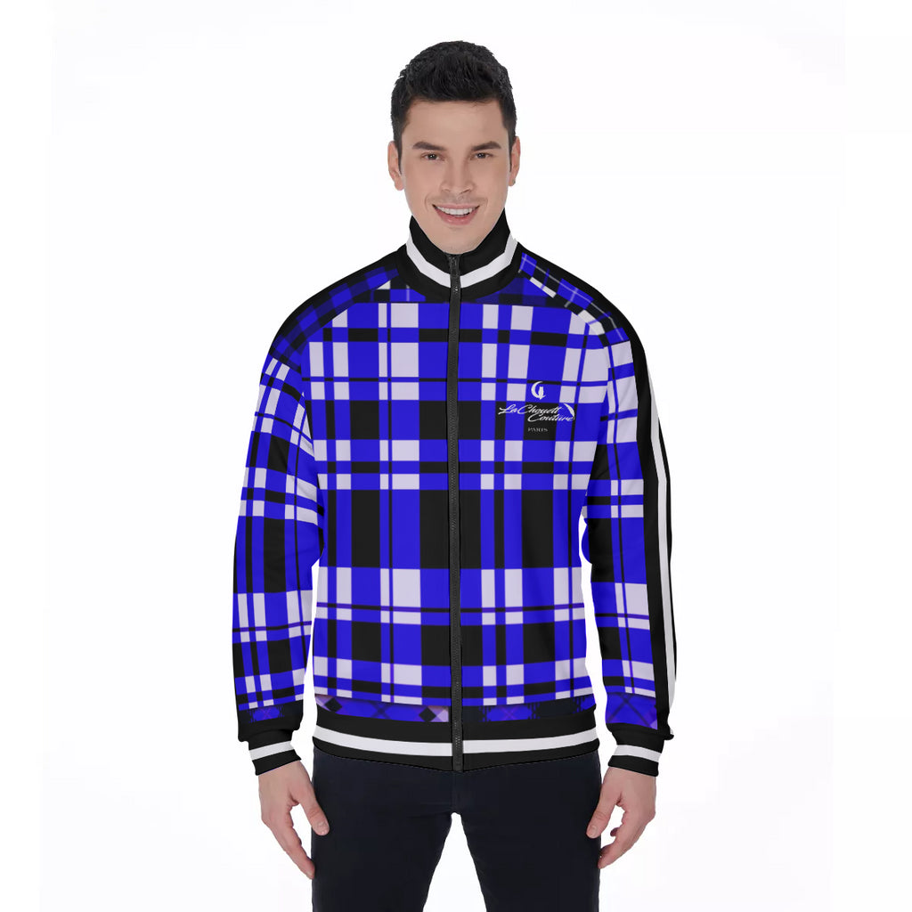 FLEXIN PLAID BLUE Men's Stand Collar Jacket