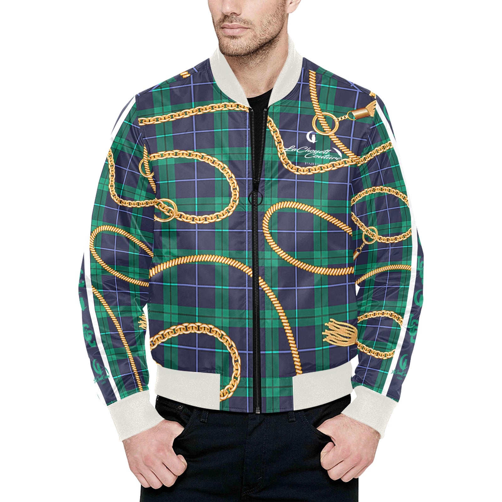 PLAID IN GOLD Quilted Bomber Jacket for Men