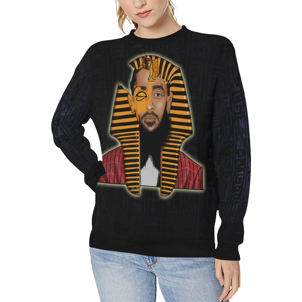 NIPSEY THA GREAT Women's Rib Cuff Crew Neck Sweatshirt (Model H34)