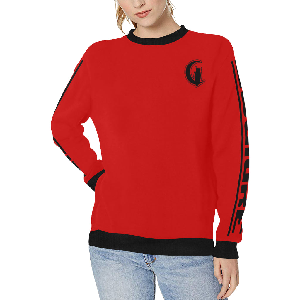 LCC BLACC BORDER RED Women's Rib Cuff Crew Neck Sweatshirt (Model H34)
