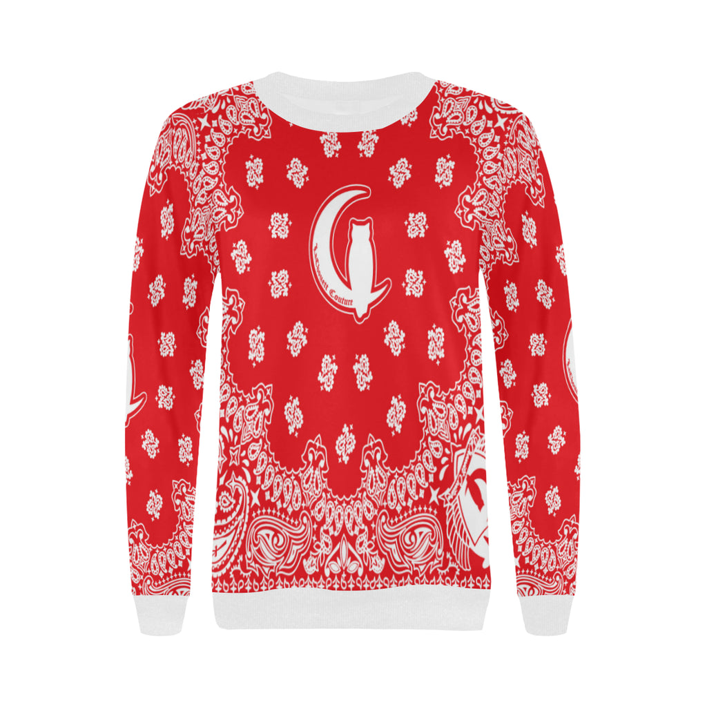 BANDANA RED Women's Rib Cuff Crew Neck Sweatshirt