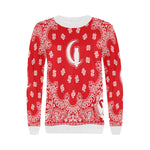 BANDANA RED Women's Rib Cuff Crew Neck Sweatshirt